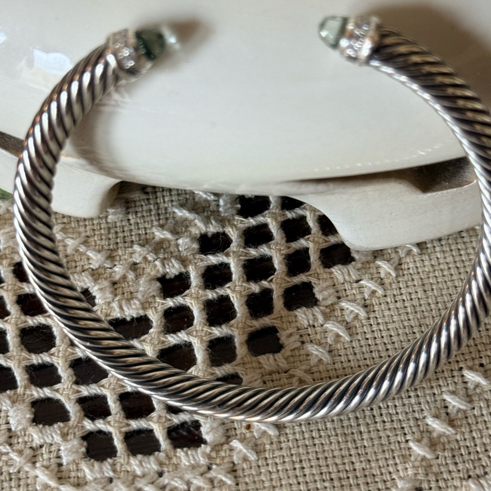 David Yurman Classic Sterling Silver w/Prasiolite Diamonds 5mm.Authentic EUC M - Picture 4 of 15